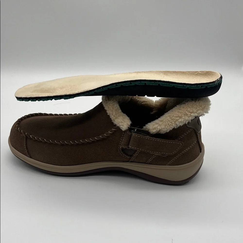 Orthofeet Lorin Womens Brown Suede Slip-On Slippers Faux Fur Lining Size 8.5